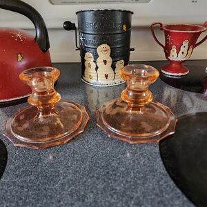 Vintage Amber Glass Candle Holders